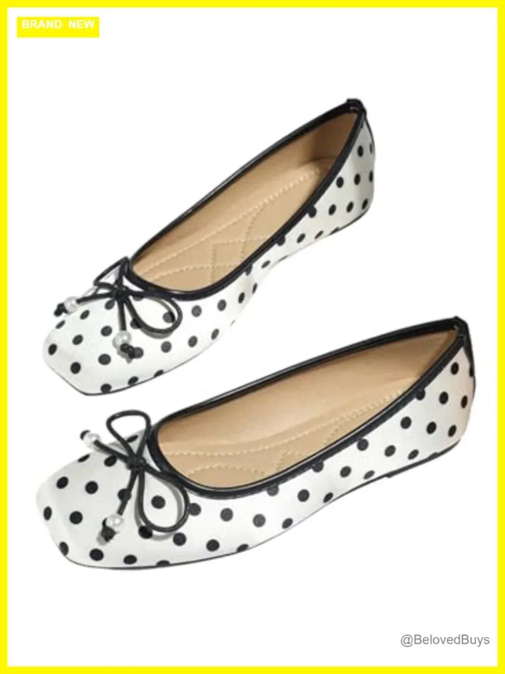 Faux Leather Polka Dot Bow Ballet Flats Square Toe Slip-On Comfort Women's Shoes